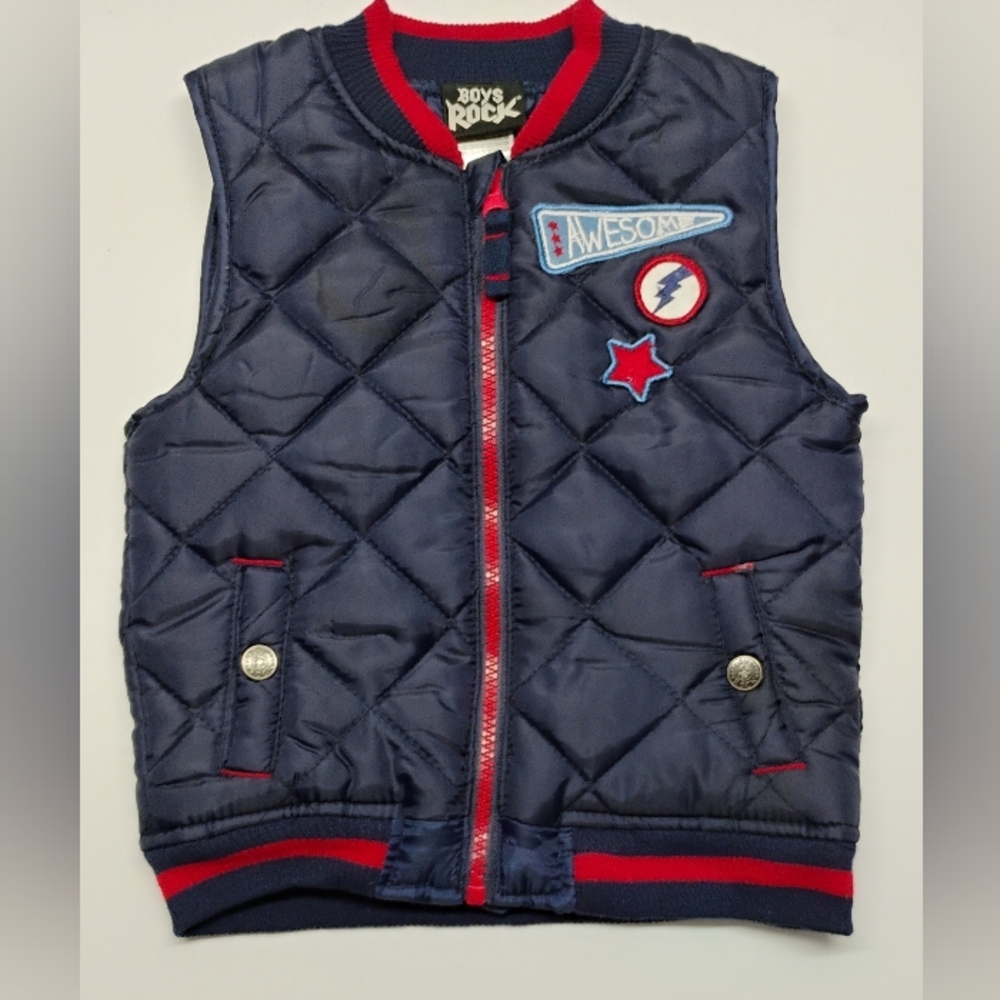 Boys Rock Quilted Vest Puffer Full Zipper Sz 3T Closure F-3